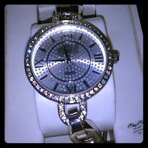 Women’s Silver Bling Faux Diamond Face Watch